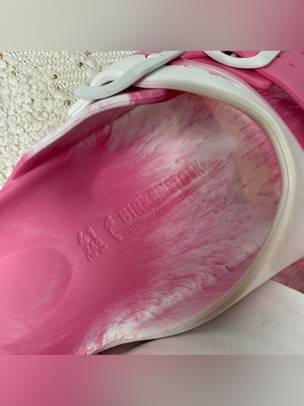 Birkenstock pink and white rubber slip on sandals size 10 - Picture 7 of 9
